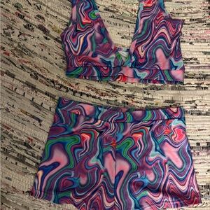 Colorful Swirl Print Two-Piece Rave Set